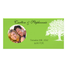 Spring Tree Green/Black Wedding Photo Announcement Photo Card Template