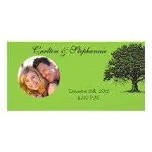Spring Tree Green/Black Wedding Photo Announcement Photo Greeting Card