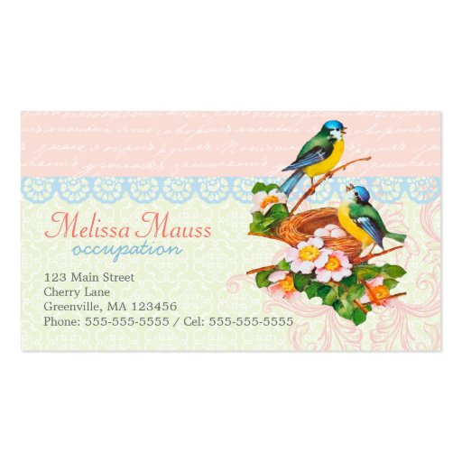 Spring Vintage Cute Bird Couple and Nest Business Cards