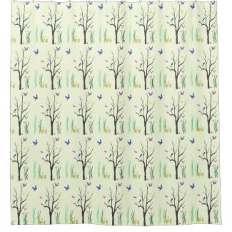 Spring with Birds and Butterflies Shower Curtain