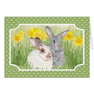 Springtime Bunnies in Flowers Stationery Note Card