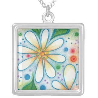 Springtime Flowers Drawing Retro Psychedelic Daisy necklace