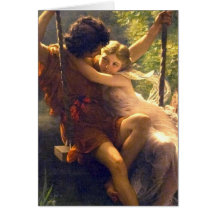 Springtime ~ Lovers on Swing Painting Greeting Cards