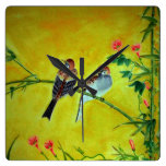 Springtime Sparrows and Morning Glorys Wall Clock