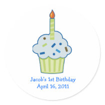 Sprinkle Cupcake 1st First Birthday Favor Stickers