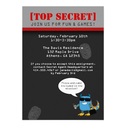 SPY Birthday Party Announcements
