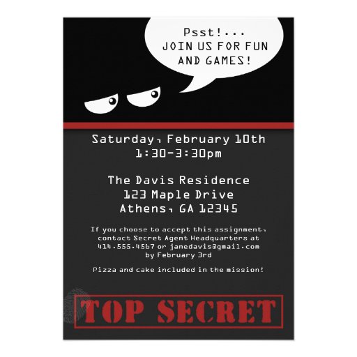 SPY Birthday Party CUSTOM Photo Invitation