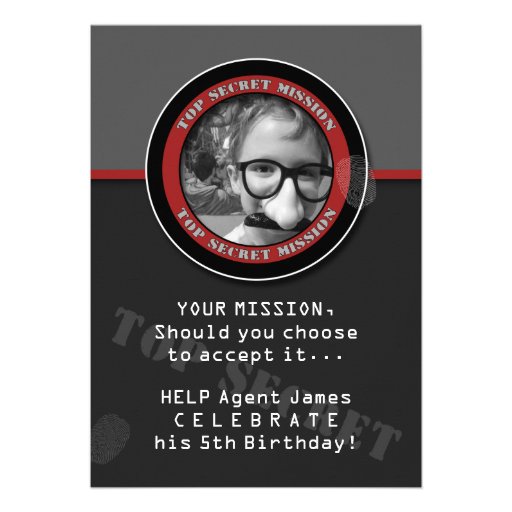 SPY Birthday Party CUSTOM Photo Invitation