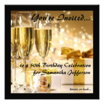 Sq Champagne and Sparkles Golden 50th Invitations invitations