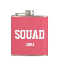 Squad Coral Pink & White Personalized Bridesmaid Flask