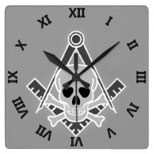 Square and Compass with Skull and Crossbones Clock
