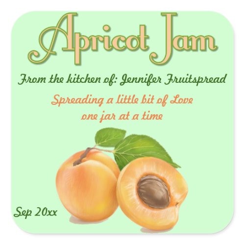 Square Apricot Jam Food Canning Label Square Sticker