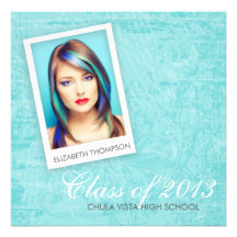 Square Aqua Grunge Graduation Announcement