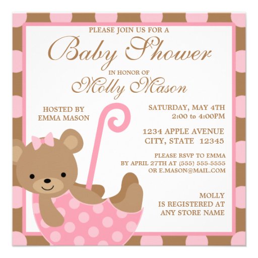 Square Baby Bear Baby Shower Invitation (front side)