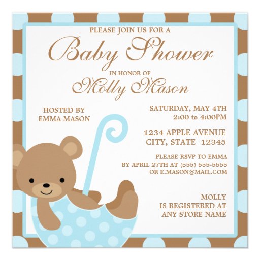 Square Baby Bear Baby Shower Invitation