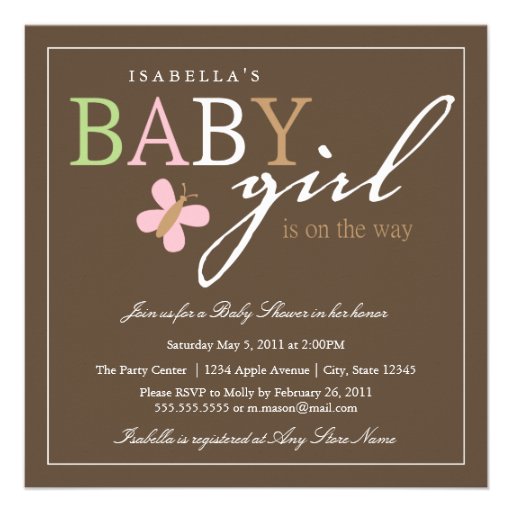 Square BABY GIRL Baby Shower Invitation
