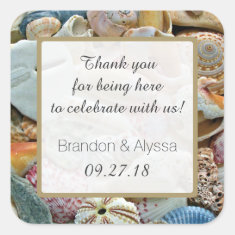   Square Beach Wedding Thank You Favor Labels Square Stickers
