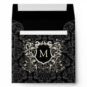 Square Black Damask Monogrammed Envelopes envelope