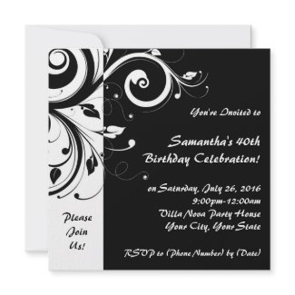 Square Black+White Reverse Swirl Party Invitations invitation