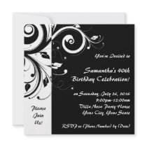 Square Black+White Reverse Swirl Party Invitations