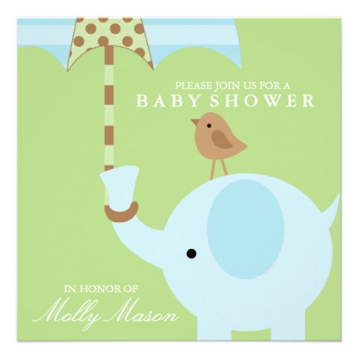 Square Blue Elephant Baby Shower Invitation