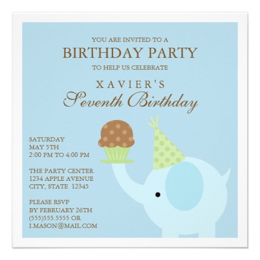 Square Blue Elephant Birthday Party Invitation
