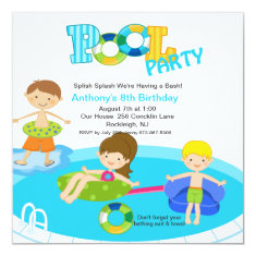   Square Blue Pool Party Boys Birthday Invitation 5.25