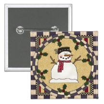 Square Button - Cute Christmas Snowman