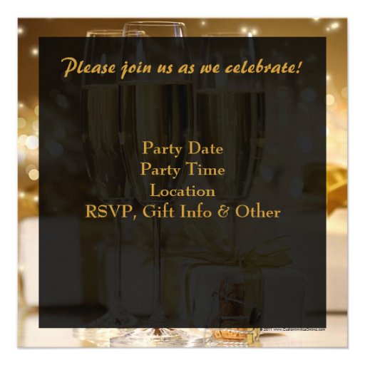 Square Champagne Sparkle Golden 50th Birthday Invitation