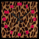Square clock red numbers Valxart Leopard illusion wall clocks