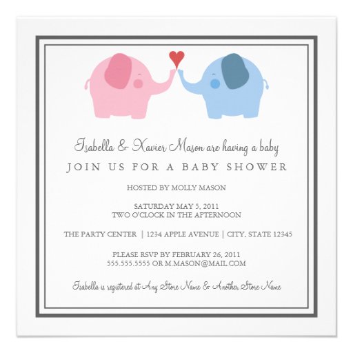 Square Elephants In Love Baby Shower Invitation