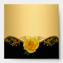 Square Envelope Pretty Gold Yellow Rose Black envelopes