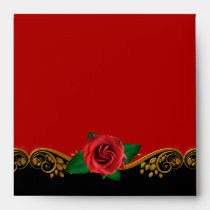Square Envelope Red Rose Black Gold Ornate Elegant envelopes