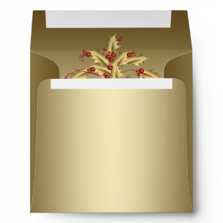 Square Gold Holly Christmas Envelopes envelope