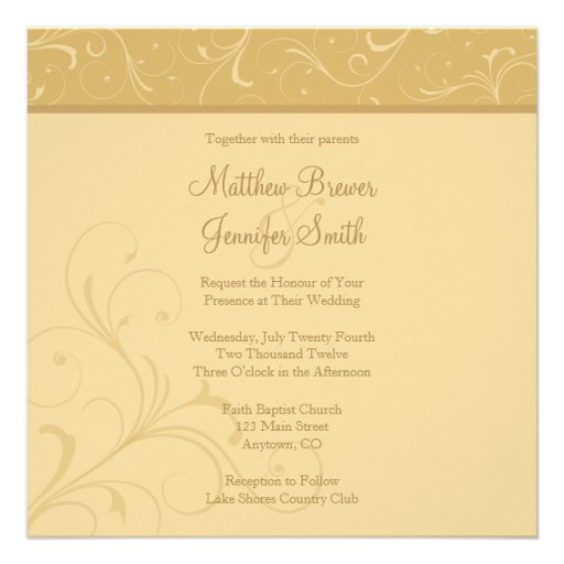 Square Golden Yellow Flourish Wedding Invitation