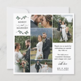 Square Green Mistletoe Merry Married Christmas Thank You Card Zazzle