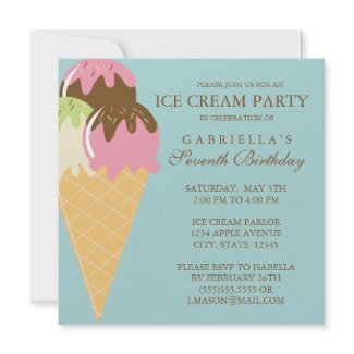 Square Ice Cream Party Birthday Invitation invitation