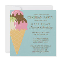 Square Ice Cream Party Birthday Invitation