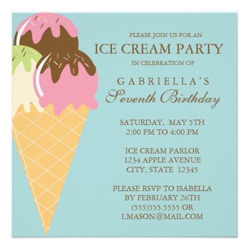 Square Ice Cream Party Birthday Invitation