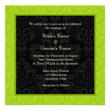Square Lime Greeen Damask Monogram Wedding Invites