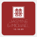 Square Logo Double Happiness Chinese Wedding stickers