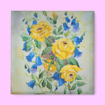 Square Magnet with Yellow Roses