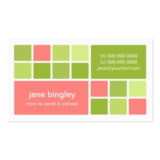 "Square One" Pink & Green Mommy Business Card