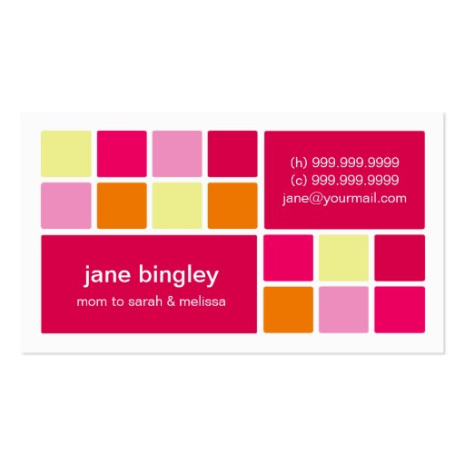"Square One" Pink & Orange Mommy Business Card