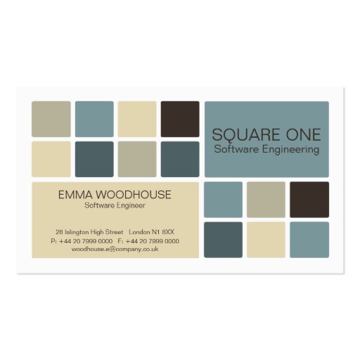 Square One White, Cadet Blue & Beige Business Cards (front side)