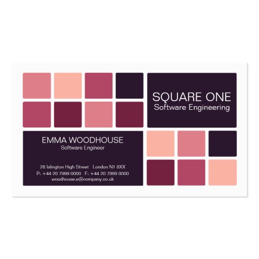 Square One White, Pink & Plum Business Card Templates (front side)