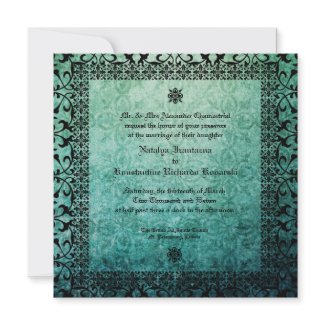 Square Ornate Damask Gothic Wedding Invitation. invitation