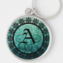 Square Ornate Green Damask Gothic Wedding favor ke Keychains