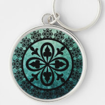 Square Ornate Green Damask Gothic Wedding favor ke Key Chains