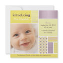 Square Patchwork Lemon Designer Birth Announcement invitations by BabyShoppe Square Patchwork Lemon Designer Birth Announcement invitations